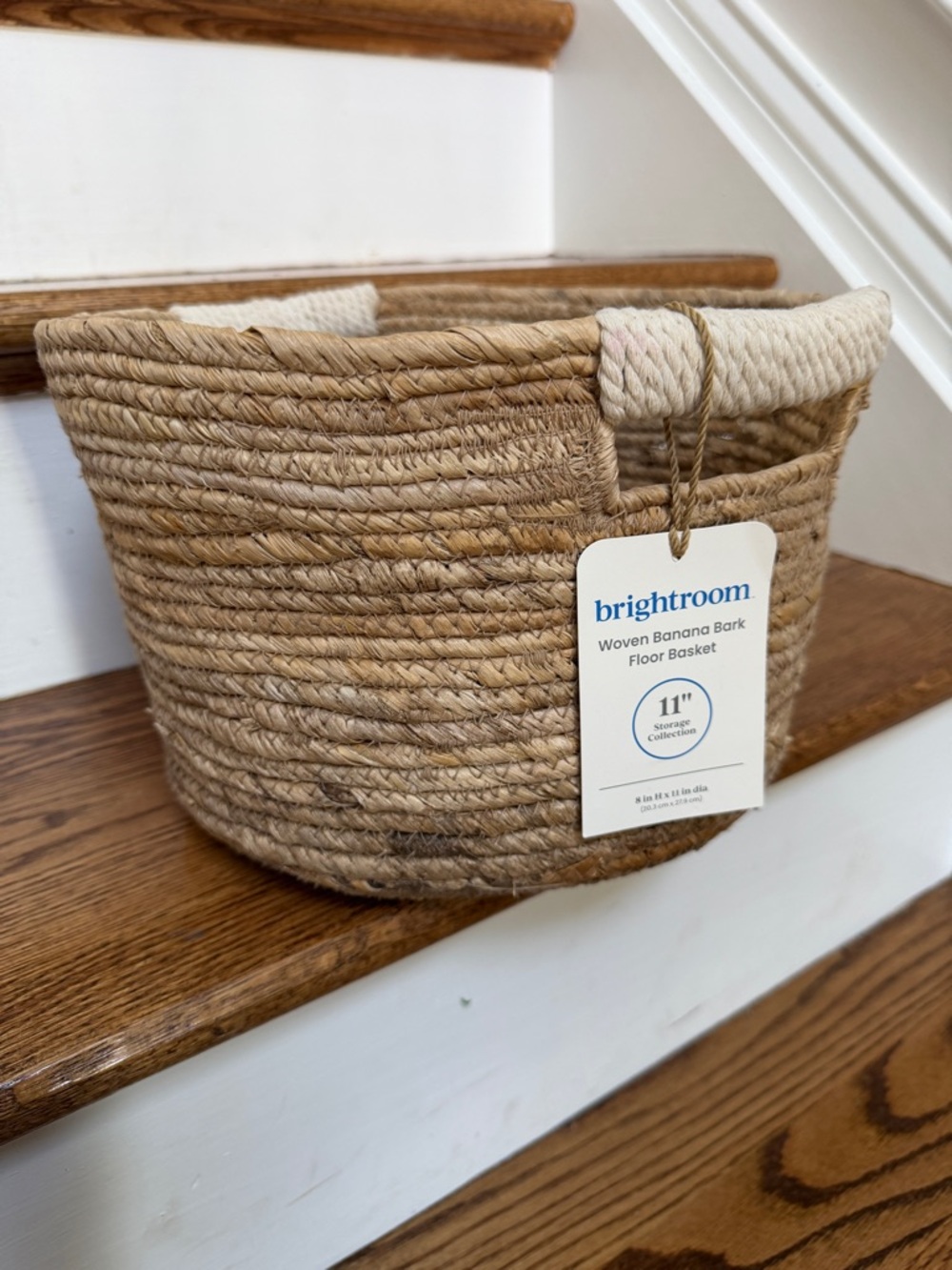 Brightroom Natural Woven Banana Bark Storage Basket with Loop Handles
